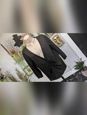Ab Studio Black Shimmer Cardigan Sweater LG